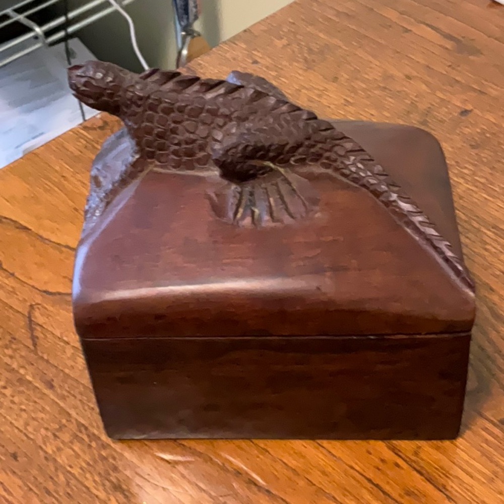 Hand-Carved Ironwood Lizard Box